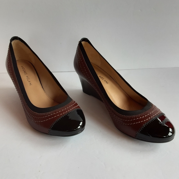 Antonio Melani Black Brown round toe wedge - Picture 1 of 8